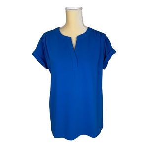 J. Jill Wearever Royal Blue Popover Short Sleeve Tunic‎ Blouse Shirt Size XS